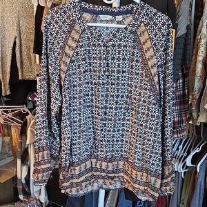 Navy and Cream Geometric Women's Blouse